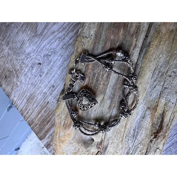 Brighton Reno Heart Dangle Charm Crystal 3 Strand Beaded Reversible Bracelet - Picture 2 of 6